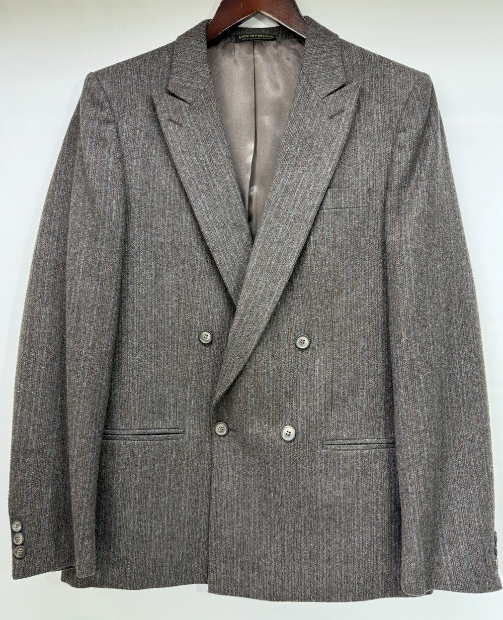Vintage Wool Sport Coat Men's 40 L Brown Pinstripe Double Breast Lined